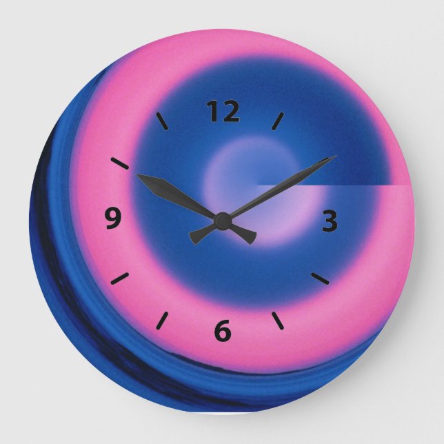 Crazy Neon Rosa och Blue Swirl Round Clock Stor Klocka (Framsida)