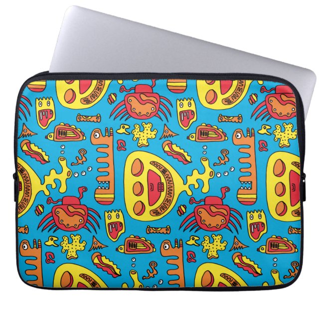 Crazy Ocean Creatand and Gult Submarine Laptop Fodral (Framsidan)