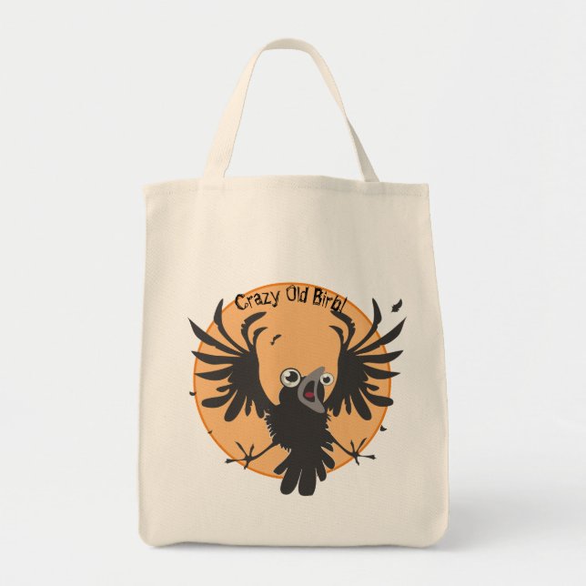 Crazy Old Birb Raven Tygkasse (Framsidan)