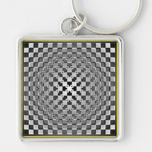 Crazy Optical Illusion - Morphing Metall Square Fyrkantig Silverfärgad Nyckelring