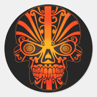 Crazy Orange Skull Halloween Runt Klistermärke