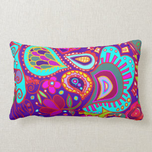 Crazy Paisley TWO sikte Lumbar LILA och JADE Lumbarkudde
