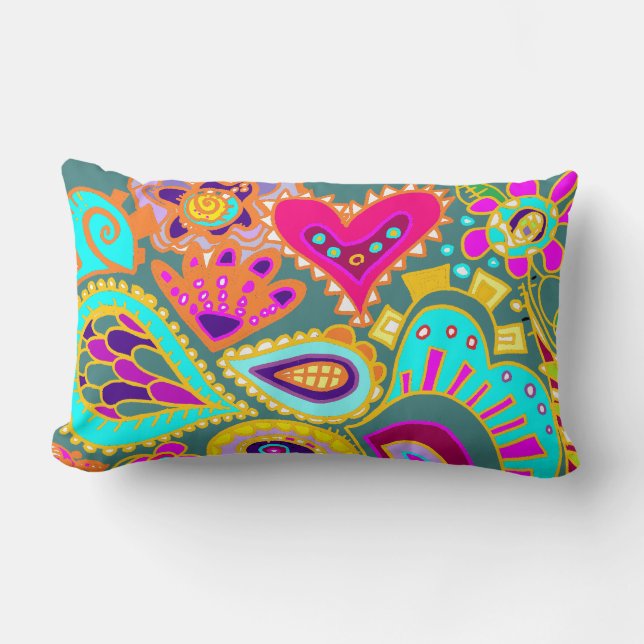 Crazy Paisley TWO sikte Lumbar LILA och JADE Lumbarkudde (Framsida)