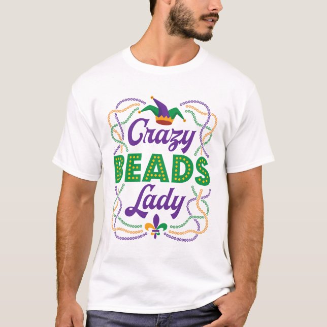 Crazy Pärlor Dam Mardi Gras Bead Älskare T Shirt (Framsida)