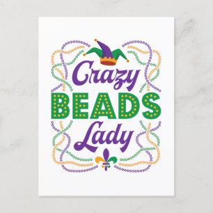 Crazy Pärlor Dam Mardi Gras Bead Älskare Vykort