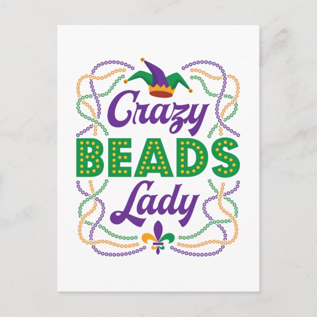 Crazy Pärlor Dam Mardi Gras Bead Älskare Vykort (Framsida)