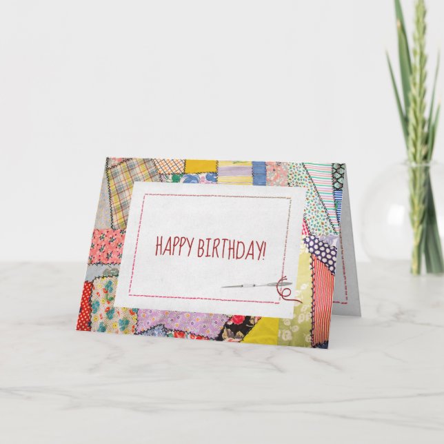 Crazy Patchwork Quilt for Birthday Kort (Framsida)