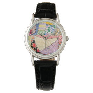 Crazy Patchwork Quilt med Zigzag Stitching Armbandsur