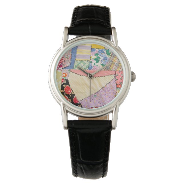 Crazy Patchwork Quilt med Zigzag Stitching Armbandsur (Framsida)