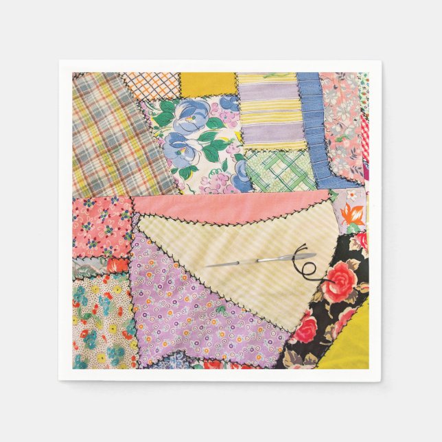 Crazy Patchwork Quilt med Zigzag Stitching Pappersservett (Framsidan)