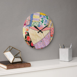 Crazy Patchwork Quilt med Zigzag Stitching Stor Klocka