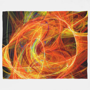 CRAZY PHOTON Abstrakt Gult Orange Fractal Swirls Fleecefilt
