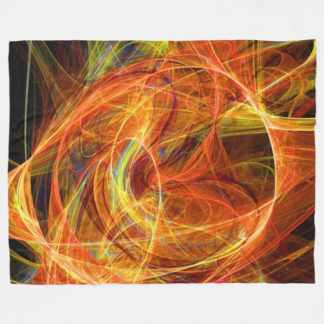 CRAZY PHOTON Abstrakt Gult Orange Fractal Swirls Fleecefilt (Framsidan (Horisontell))