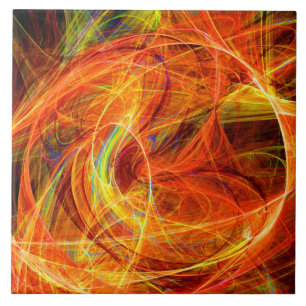 CRAZY PHOTON Abstrakt Gult Orange Fractal Swirls Kakelplatta
