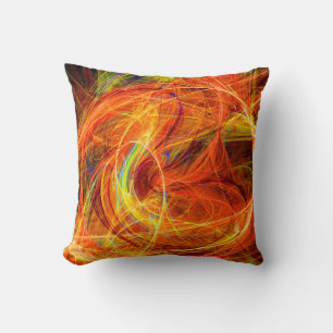 CRAZY PHOTON Abstrakt Gult Orange Fractal Swirls Kudde