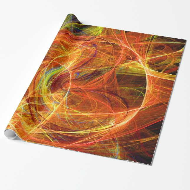 CRAZY PHOTON Abstrakt Gult Orange Fractal Swirls Presentpapper (Utrullad)