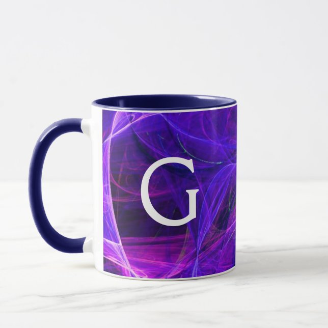 CRAZY PHOTON Abstrakt Lila Blue Fractal Monogram Mugg (Vänster)