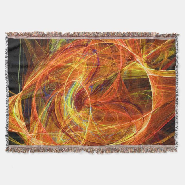 CRAZY PHOTON Abstrakt Orange Gult Fractal Swirls Filt (Framsidan)