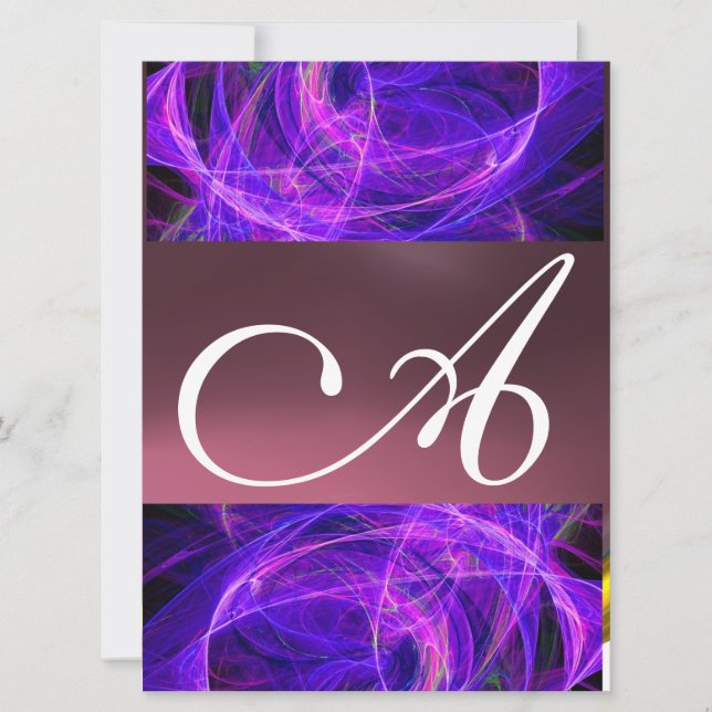CRAZY PHOTON MONOGRAM lila svart Inbjudningar (Framsida)