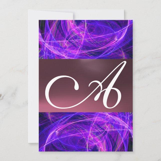 CRAZY PHOTON MONOGRAM lila svart Inbjudningar (Framsida)