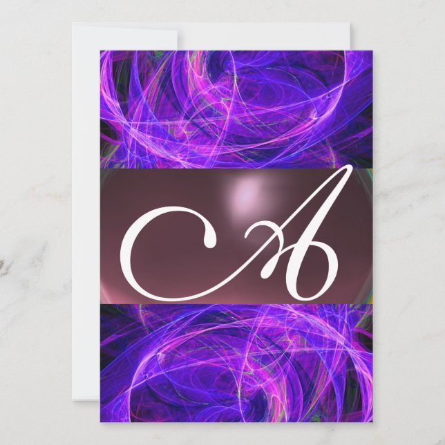 CRAZY PHOTON MONOGRAM lila svart Inbjudningar (Framsida)