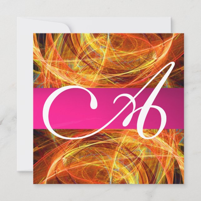 CRAZY PHOTON MONOGRAM Svart rosa Inbjudningar (Framsida)