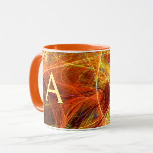 CRAZY PHOTON Orange Gult Fractal Swirls Monogram Mugg