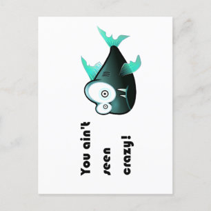 Crazy Piranha, Konstig Funny Tecknad fiskdesign Vykort