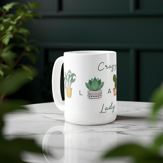 Crazy Plant Dam | Chic Vattenfärgade kransplantor Kaffemugg (Crazy Plant Lady | Chic Watercolor Potted Plants Coffee Mug)