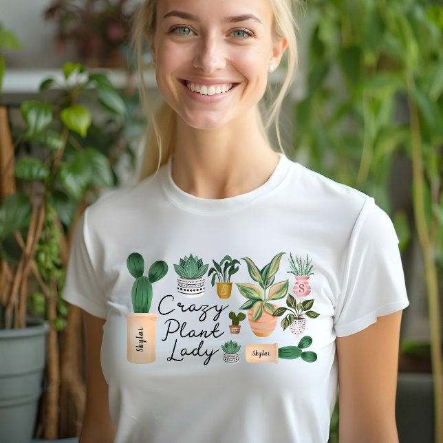 Crazy Plant Dam | Chic Vattenfärgade kransplantor T Shirt (Skapare uppladdad)