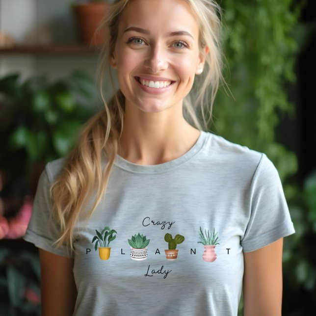 Crazy Plant Dam | Chic Vattenfärgade kransplantor T Shirt (Crazy Plant Lady | Chic Watercolor Potted Plants Tri-Blend Shirt)