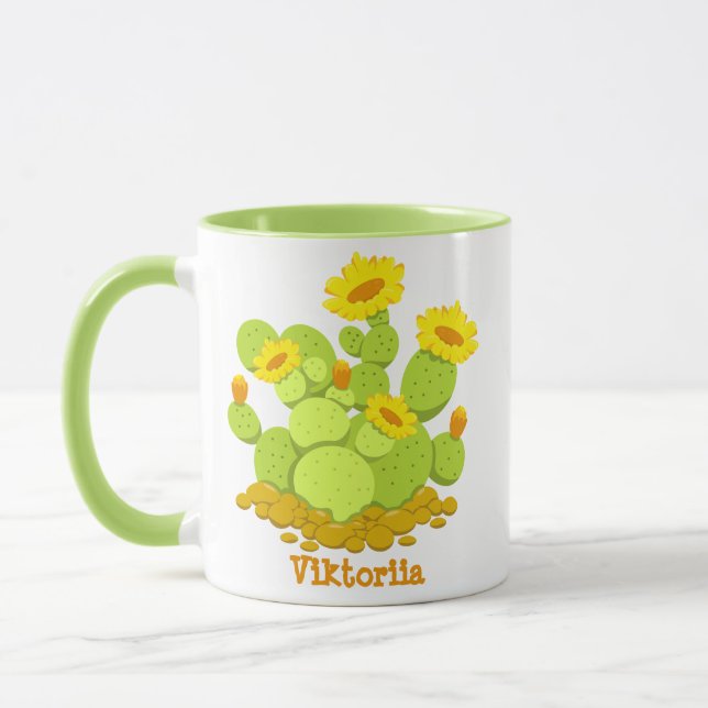Crazy Plant Dam Cute Cactus Blooming Custom Name Mugg (Vänster)
