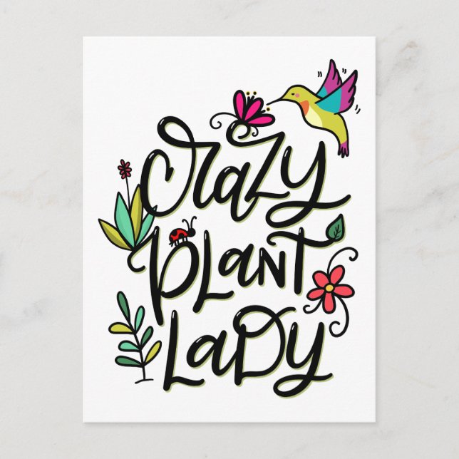 Crazy Plant Dam, Hand Lettered Vykort (Framsida)