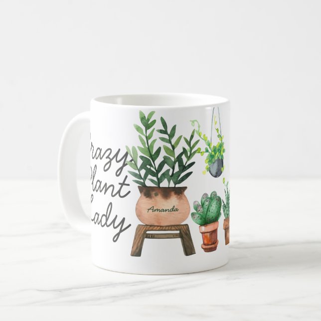 Crazy Plant Dam Watercolor Pockes Plants Kaffemugg (Framsida vänster)