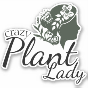 Crazy Plant Dam Woman Profile and Flowers Klistermärken