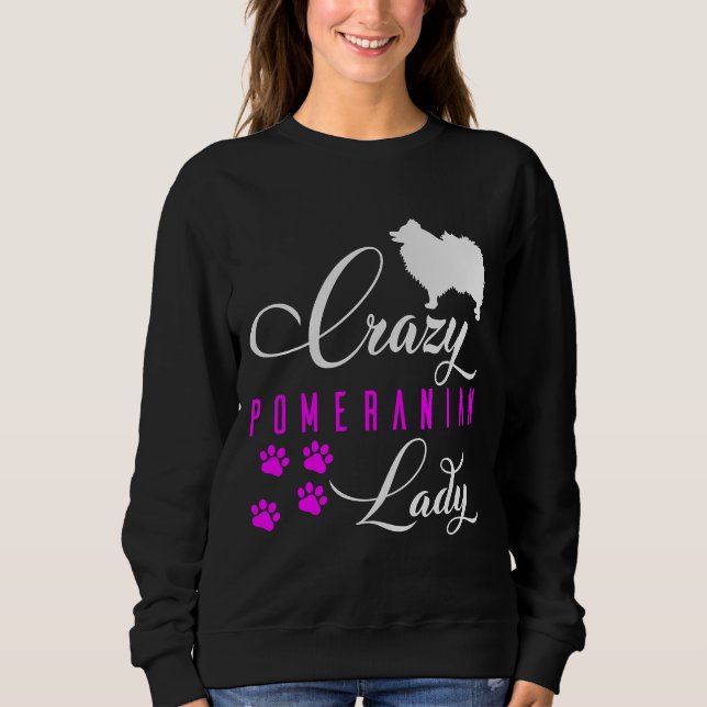 Crazy Pommanian Dam Funny White Pommanian Spitz T Shirt (Framsida)