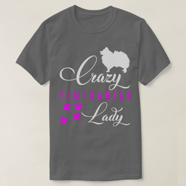 Crazy Pommanian Dam Funny White Pommanian Spitz T Shirt (Design framsida)
