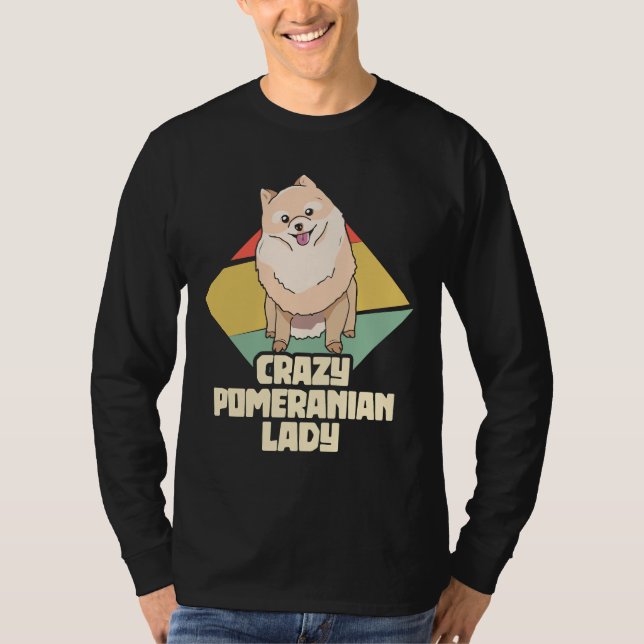 Crazy Pommern Dam Pygmy Pommanian Pom Pom T Shirt (Framsida)