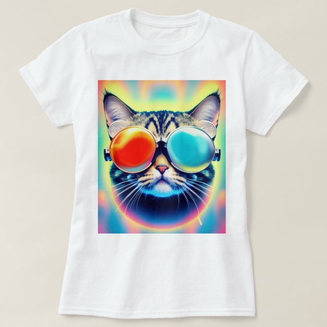 Crazy Psychedelic Psychonaut Kattunge White T Shirt (Design framsida)