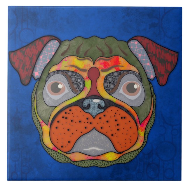 Crazy Pug ansikte Ceramic Tile hund Kakelplatta (Framsidan)