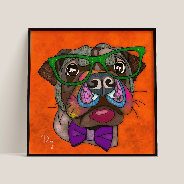 Crazy Pug hund-handmålad ansikte-handmålad Poster (Skapare uppladdad)
