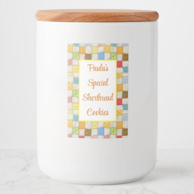 CRAZY QUILT 2"X3"-etikett för matbehållare (Lodrät Mat Etikett (Framsida)