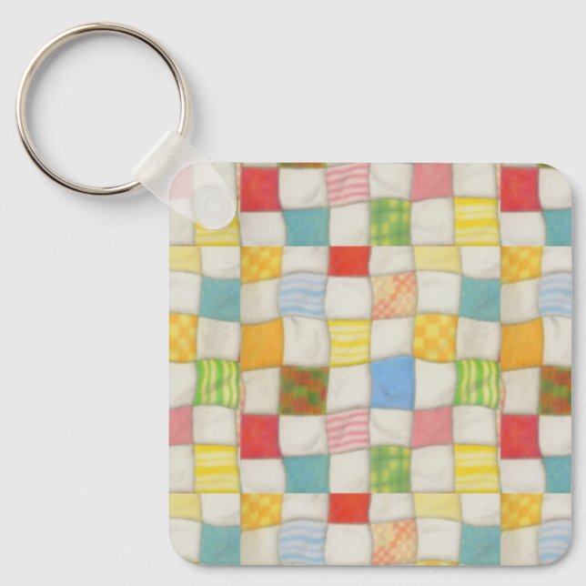 CRAZY QUILT Aluminium Fyrkantig Nyckelring (Framsida)
