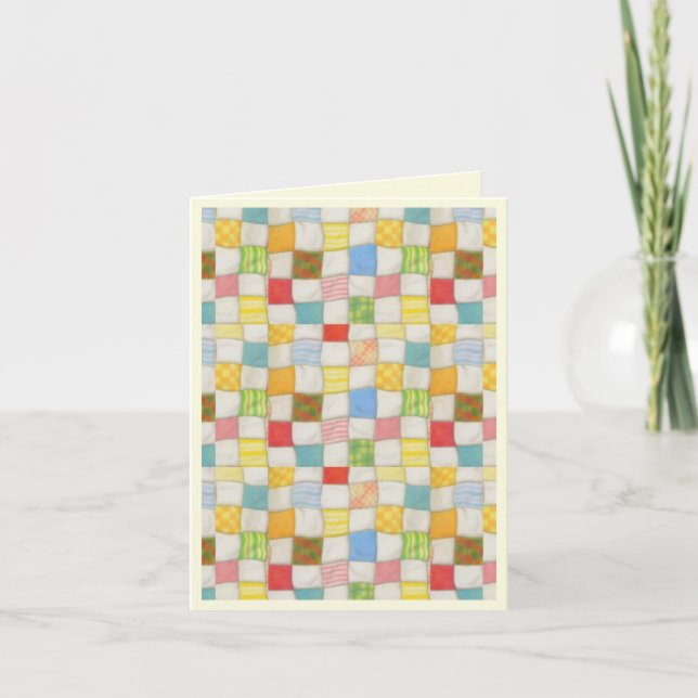 CRAZY QUILT Birthday Note Card/Cream Kort (Framsida)