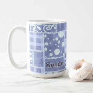 Crazy Quilt Blå Rutig Blommig Personlig  Kaffemugg
