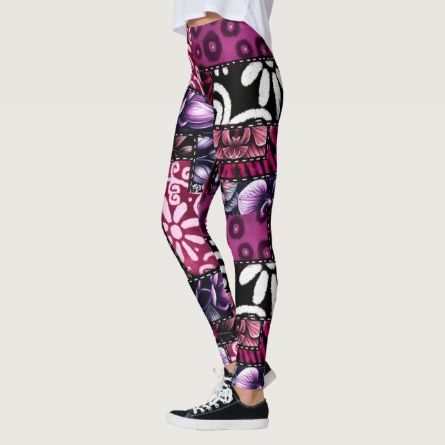 Crazy Quilt Black Cherry Blommönster Leggings (Vänster)