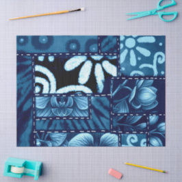 Crazy Quilt Blue Blommönster Decoupage