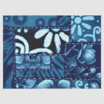 Crazy Quilt Blue Blommönster Decoupage