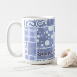 Crazy Quilt Blue Gingham Floral Personalized  Kaffemugg
