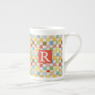 CRAZY QUILT Bone China Mugg + Text / Röd Benporslin Mugg